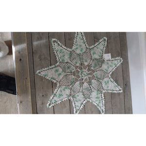 Vintage Star doily 21" EUC green and white variated.  Crocheted doily.